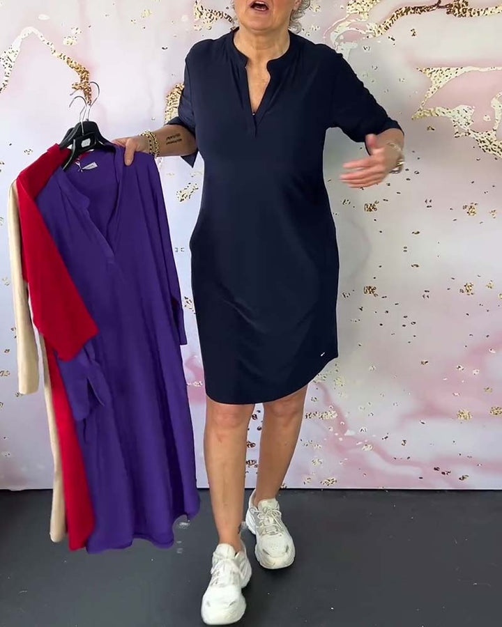Effen Jurk Met V-Hals Kleding