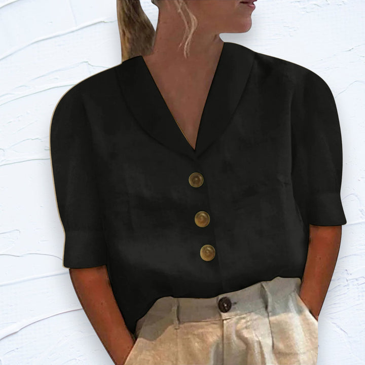 Retro-Chic Button-Up Blouse met Geknoopte Voorkant